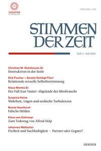 Das Bild zeigt das Cover des Magazins Stimmen der Zeit, Ausgabe 7, 2023 (mit dem Logo des Magazins und den Titeln/Autoren der Texte).